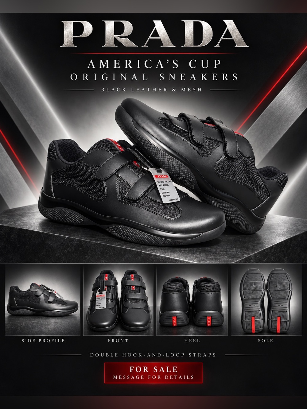 Prada America's Cup Original Sneakers in black, featuring a sleek leather🔥New!